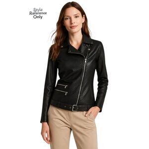 American Retro Black Lamb Leather Perforated Moto Jacket Size 34 (US 2)